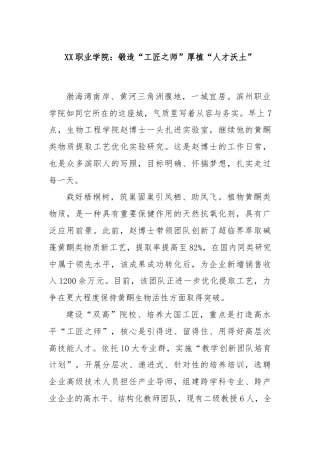 XX职业学院：锻造“工匠之师”厚植“人才沃土”