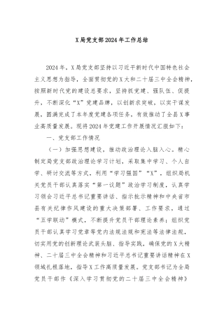 X局党支部2024年工作总结