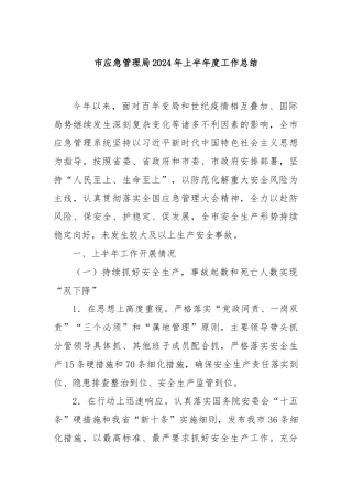 市应急管理局2024年上半年度工作总结