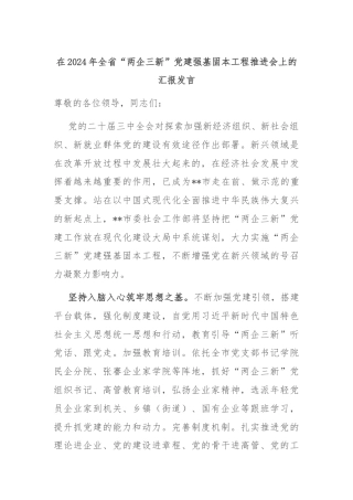 在2024年全省“两企三新”党建强基固本工程推进会上的汇报发言