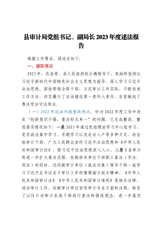 县审计局党组书记、副局长2023年度述法报告