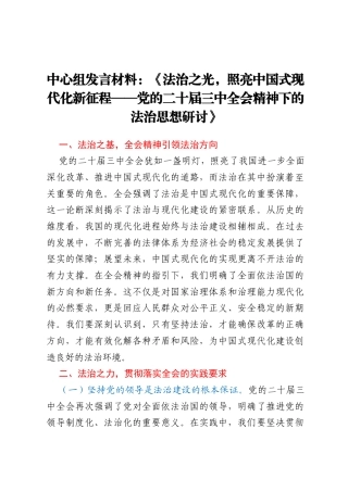 中心组发言材料：《法治之光，照亮中国式现代化新征程——党的二十届三中全会精神下的法治思想研讨》 (1)