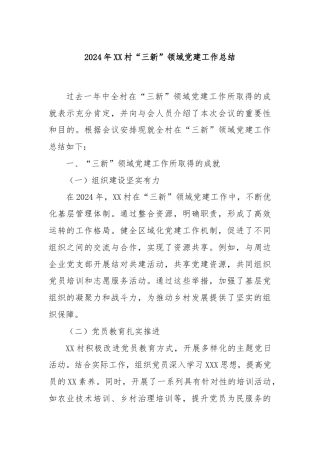 2024 年 XX 村“三新”领域党建工作总结