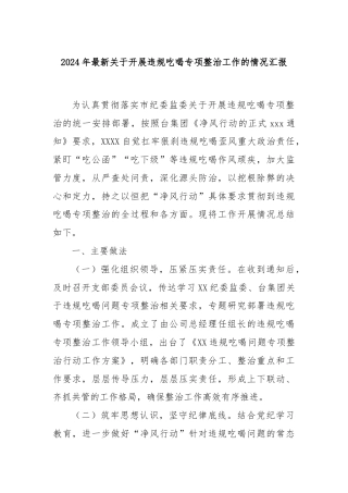 2024年最新关于开展违规吃喝专项整治工作的情况汇报