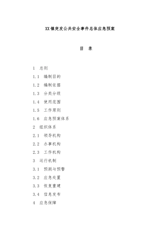 XX镇突发公共安全事件总体应急预案