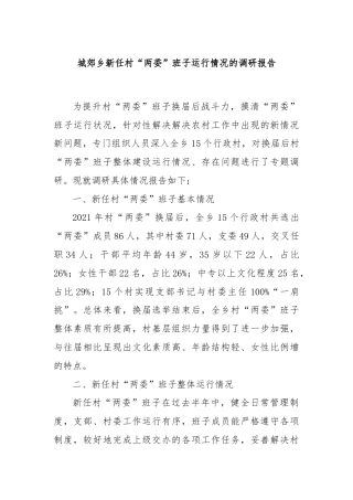 城郊乡新任村“两委”班子运行情况的调研报告