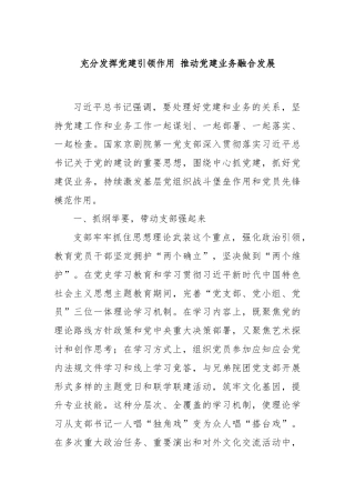 充分发挥党建引领作用 推动党建业务融合发展