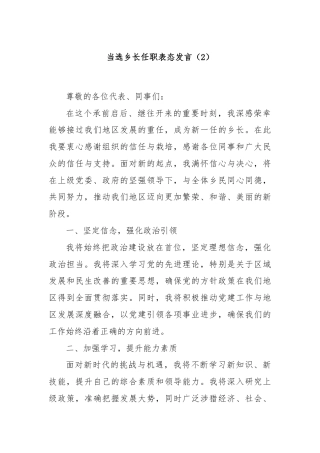 当选乡长任职表态发言（2）
