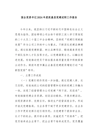 国企党委书记2024年度抓基层党建述职工作报告
