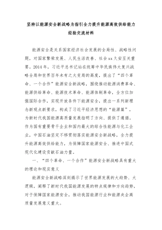 坚持以能源安全新战略为指引全力提升能源高效供给能力经验交流材料