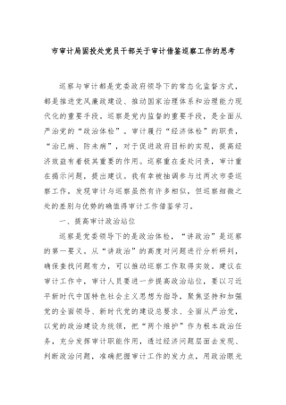 市审计局固投处党员干部关于审计借鉴巡察工作的思考