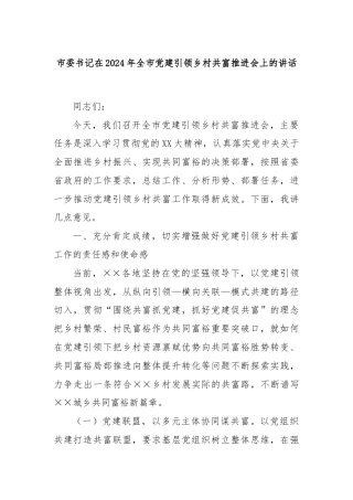 市委书记在2024年全市党建引领乡村共富推进会上的讲话