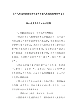 在市气象灾害防御指挥部暨高质量气象现代化建设领导小组全体成员会上的讲话提纲