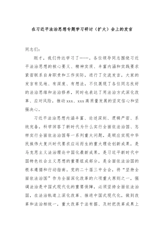 在总书记法治思想专题学习研讨（扩大）会上的发言