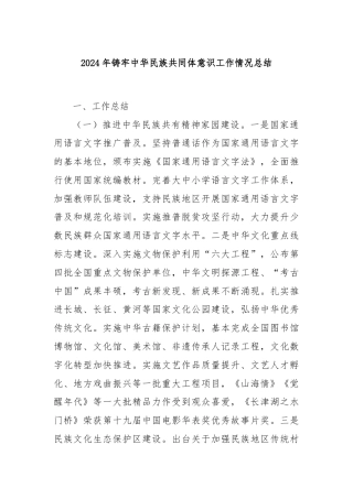 2024年铸牢中华民族共同体意识工作情况总结
