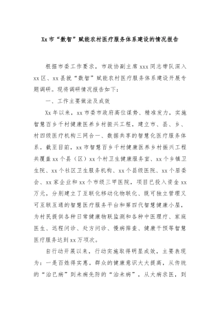 Xx市“数智”赋能农村医疗服务体系建设的情况报告