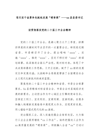 笃行实干奋勇争先挺起发展“硬脊梁”——xx县县委书记谈贯彻落实党的二十届三中全会精神