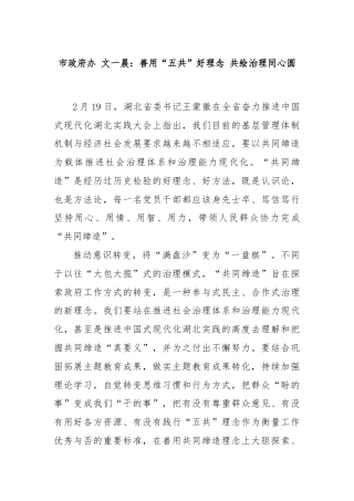 市政府办 文一晨：善用“五共”好理念 共绘治理同心圆