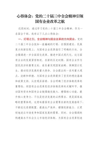 心得体会：党的二十届三中全会精神引领国有企业改革之航