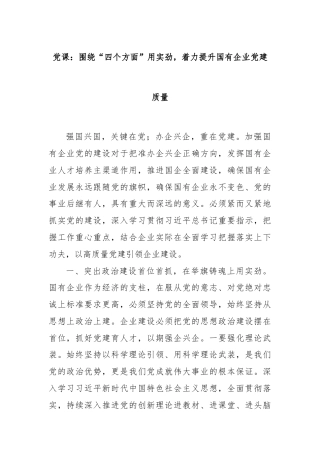 党课：围绕“四个方面”用实劲，着力提升国有企业党建质量