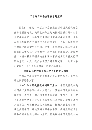 二十届三中全会精神专题党课