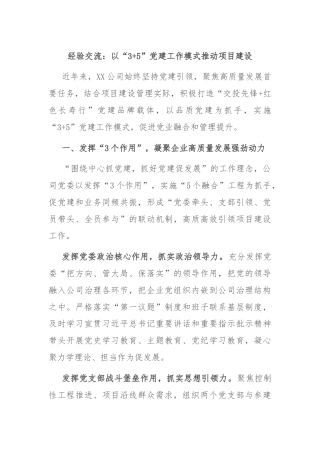 经验交流：以“3+5”党建工作模式推动项目建设