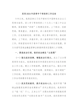 某局2024年度青年干部培养工作总结