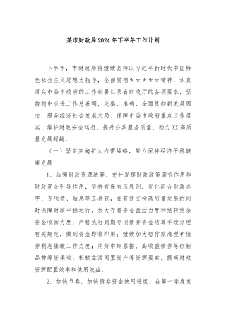 某市财政局2024年下半年工作计划