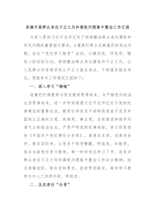 某镇开展群众身边不正之风和腐败问题集中整治工作汇报