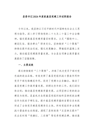 县委书记2024年度抓基层党建工作述职报告