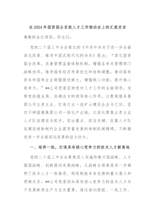 在2024年国资国企系统人才工作推动会上的汇报发言