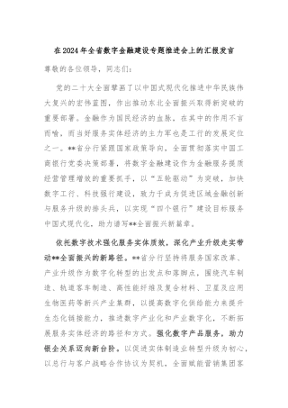 在2024年全省数字金融建设专题推进会上的汇报发言