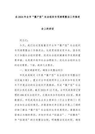 在2024年全市“僵尸型”社会组织专项清理整治工作推进会上的讲话