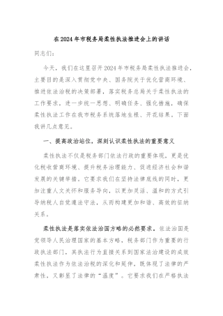 在2024年市税务局柔性执法推进会上的讲话
