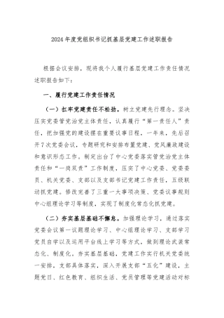 2024年度党组织书记抓基层党建工作述职报告