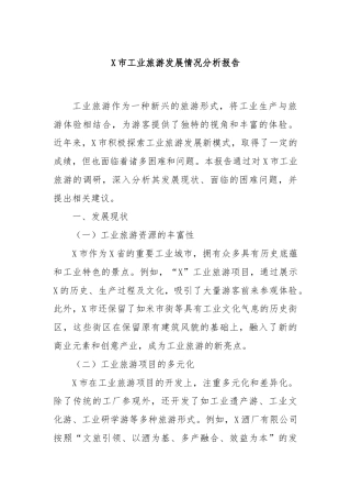 X市工业旅游发展情况分析报告