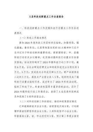 X县科技创新重点工作自查报告