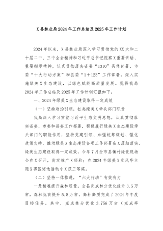 X县林业局2024年工作总结及2025年工作计划