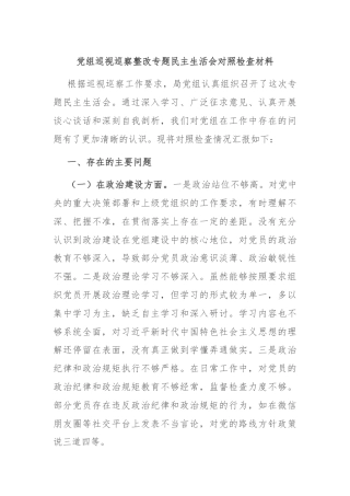 党组巡视巡察整改专题民主生活会对照检查材料