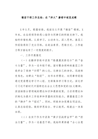 墩苗干部工作总结：在“淬火”磨砺中破茧成蝶