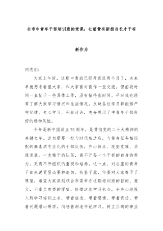 全市中青年干部培训班的党课：壮筋骨有新担当长才干有新作为