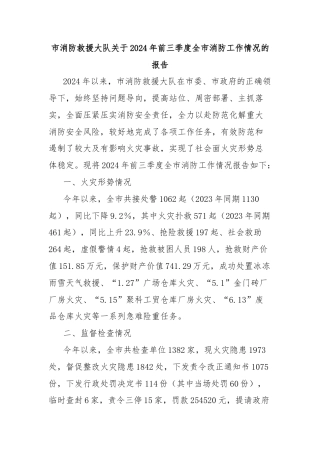 市消防救援大队关于2024年前三季度全市消防工作情况的报告