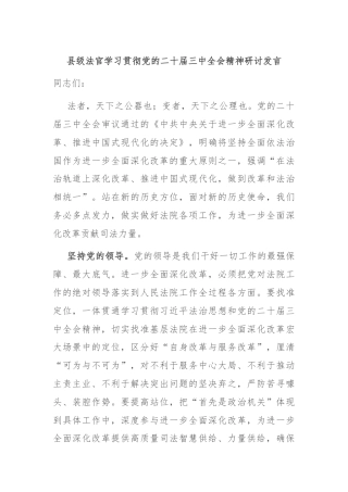 县级法官学习贯彻党的二十届三中全会精神研讨发言