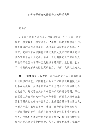 在青年干部交流座谈会上的讲话提纲