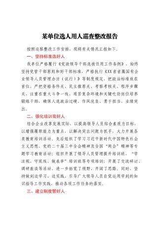 某单位选人用人巡查整改报告