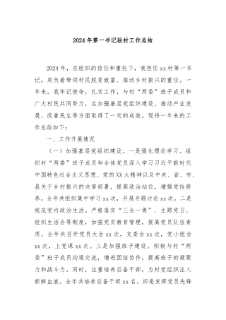 2024年第一书记驻村工作总结