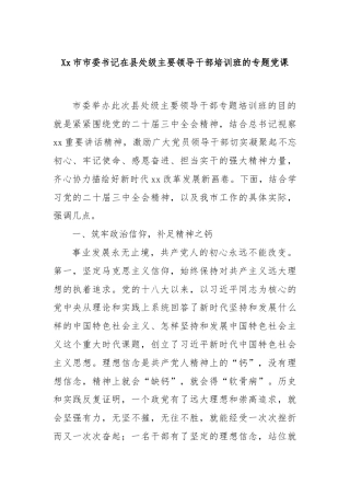 Xx市市委书记在县处级主要领导干部培训班的专题党课