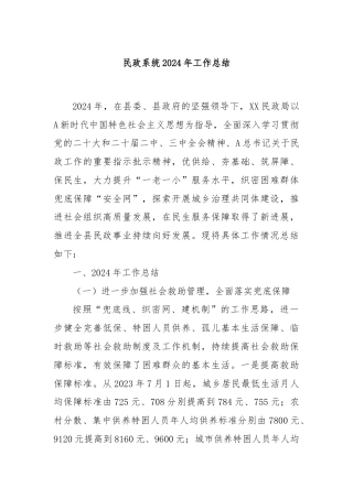 民政系统2024年工作总结