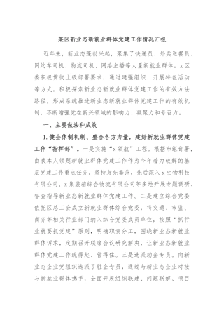 某区新业态新就业群体党建工作情况汇报