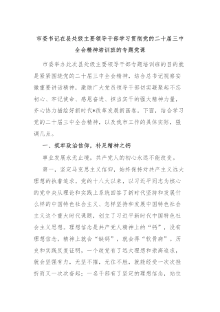 市委书记在县处级主要领导干部学习贯彻党的二十届三中全会精神培训班的专题党课